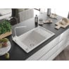 Mexen Elias chiuvetă de granit cu un compartiment, cu picurător și baterie de bucătărie Rita, Albă - 6511-20-670300-20