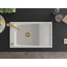 Mexen Elias chiuvetă de granit cu un compartiment, cu picurător și baterie de bucătărie Rita, Albă - 6511-20-670300-50