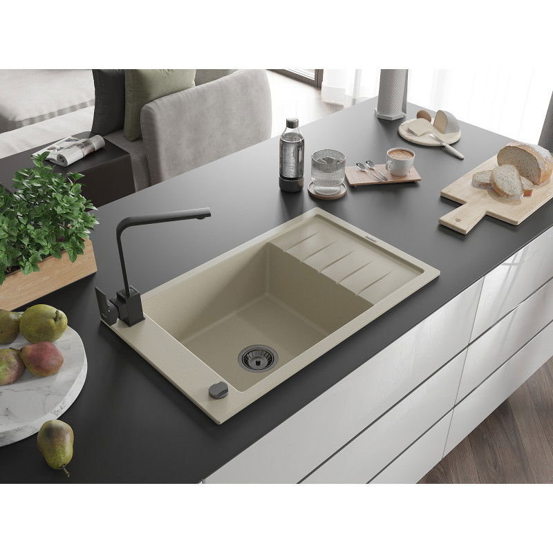 Mexen Elias egymedencés gránit mosogató csepegtetővel és Rita konyhai csapteleppel, bézs - 6511-69-670300-70