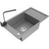 Mexen Elias chiuvetă de granit cu 1 compartiment cu picurător și baterie de bucătărie Rita, gri - 6511-71-670300-70