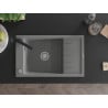 Mexen Elias chiuvetă de granit cu 1 compartiment cu picurător și baterie de bucătărie Rita, gri - 6511-71-670300-70