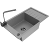 Mexen Elias chiuvetă de granit cu 1 cuvă, cu scurgător și baterie de bucătărie Rita, gri - 6511-71-670300-70-B