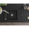 Mexen Elias chiuvetă de granit cu un compartiment, cu picurător și baterie de bucătărie Rita, Neagră - 6511-77-670300-00