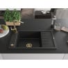 Mexen Elias chiuvetă de granit cu un compartiment, cu picurător și baterie de bucătărie Rita, Neagră - 6511-77-670300-50
