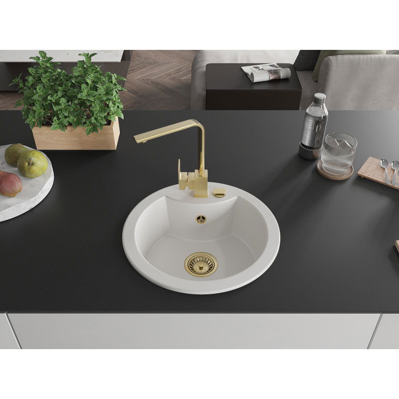 Mexen Diego 1-medencés gránit mosogató Rita konyhai csapteleppel, fehér - 6512-20-670300-50