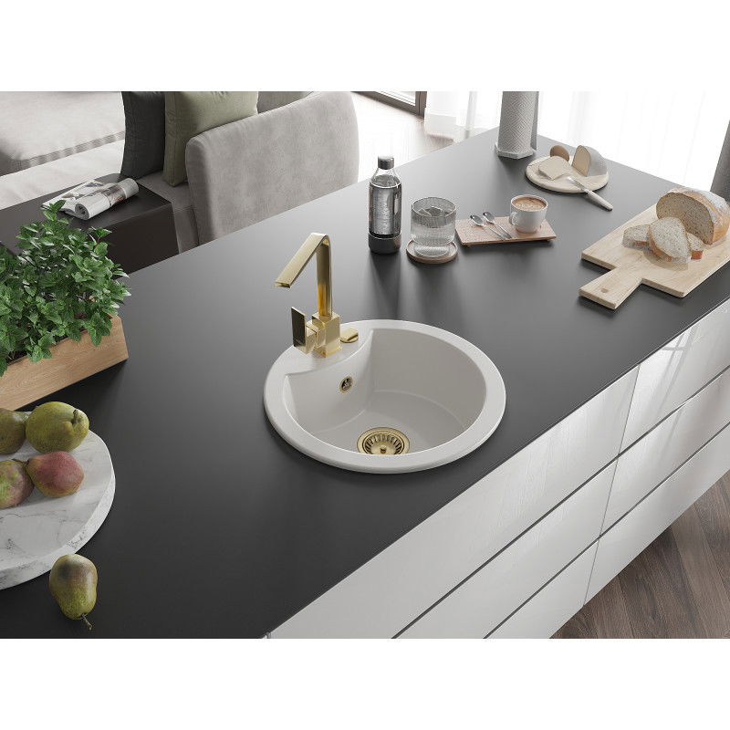 Mexen Diego 1-medencés gránit mosogató Rita konyhai csapteleppel, fehér - 6512-20-670300-50