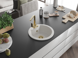 Mexen Diego chiuvetă de granit cu 1 compartiment cu baterie de bucătărie Rita, alb - 6512-20-670300-50