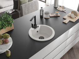 Mexen Diego chiuvetă de granit cu 1 compartiment cu baterie de bucătărie Rita, alb - 6512-20-670300-70