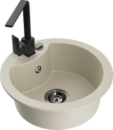 Mexen Diego chiuvetă din granit cu 1 compartiment cu baterie de bucătărie Rita, bej - 6512-69-670300-70