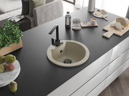 Mexen Diego chiuvetă din granit cu 1 compartiment cu baterie de bucătărie Rita, bej - 6512-69-670300-70