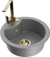 Mexen Diego chiuvetă de granit 1-cameră cu baterie de bucătărie Rita, gri - 6512-71-670300-50