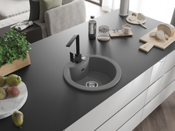 Mexen Diego gránit 1-medencés mosogató Rita konyhai csapteleppel, szürke - 6512-71-670300-70