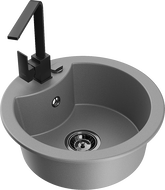 Mexen Diego chiuvetă de bucătărie din granit cu 1 compartiment cu baterie de bucătărie Rita, gri - 6512-71-670300-70-B