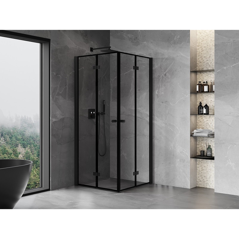 Mexen Mist-F Duo cabină de duș pliabilă 85 x 85 cm, ramă neagră, neagră - 8A6-085L-085P-70-70