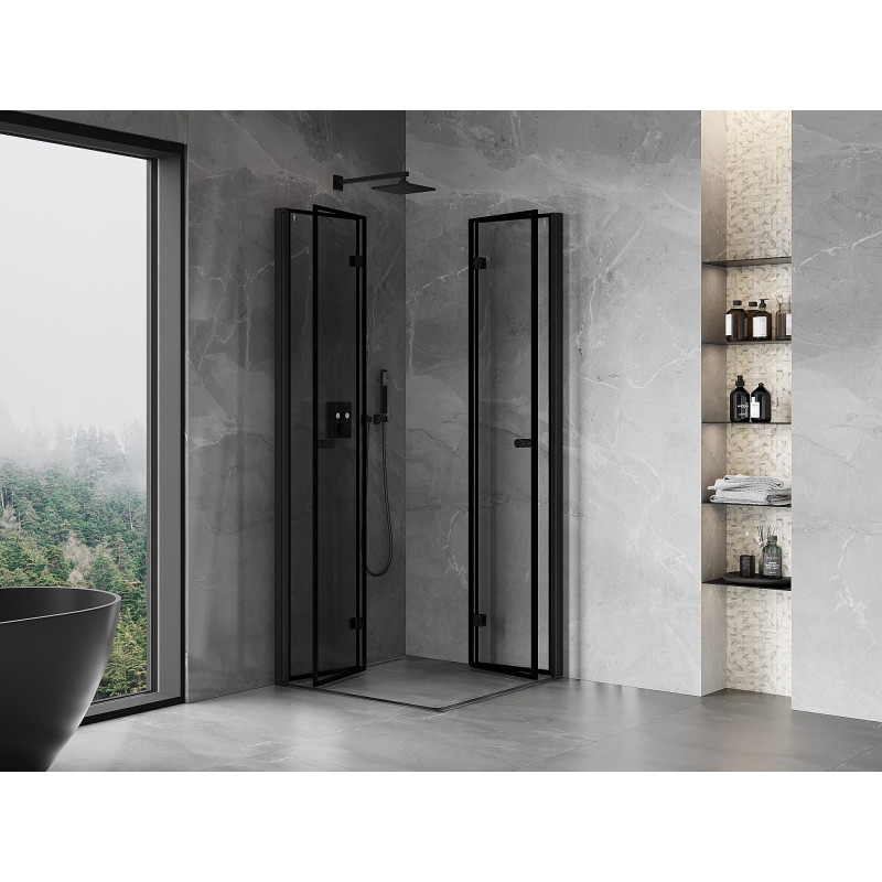 Mexen Mist-F Duo cabină de duș pliabilă 85 x 85 cm, ramă neagră, neagră - 8A6-085L-085P-70-70