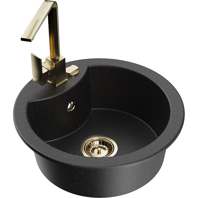 Mexen Diego 1 rekeszes gránit mosogató Rita konyhai csapteleppel, fekete/ezüst metál - 6512-73-670300-50