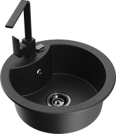 Mexen Diego chiuvetă de granit cu 1 compartiment cu baterie de bucătărie Rita, negru/metalizat argintiu - 6512-73-670300-70-B