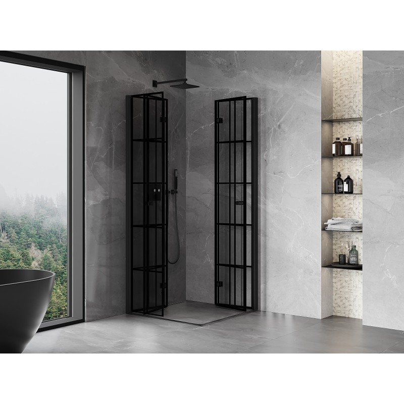 Mexen Mist-F Duo cabină de duș pliabilă 90 x 90 cm, grilaj negru, negru - 8A6-090L-090P-70-77