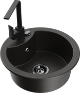 Mexen Diego chiuvetă de bucătărie granit 1-cuprină cu baterie de bucătărie Rita, negru/auriu metalic - 6512-75-670300-70-B