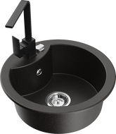 Mexen Diego 1 rekeszes gránit mosogató Rita konyhai csapteleppel, fekete/arany metál - 6512-75-670300-70