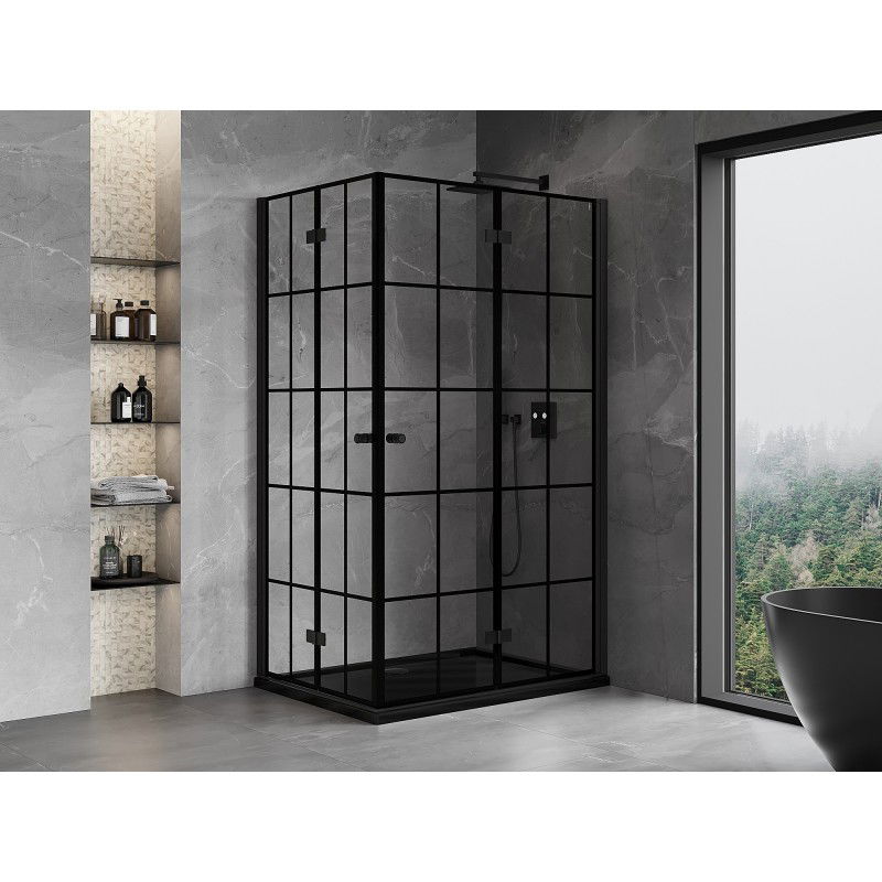 Mexen Mist-F Duo cabină de duș pliabilă dreaptă 90 x 110 cm, grilaj negru, negru - 8A6-090L-110P-70-77