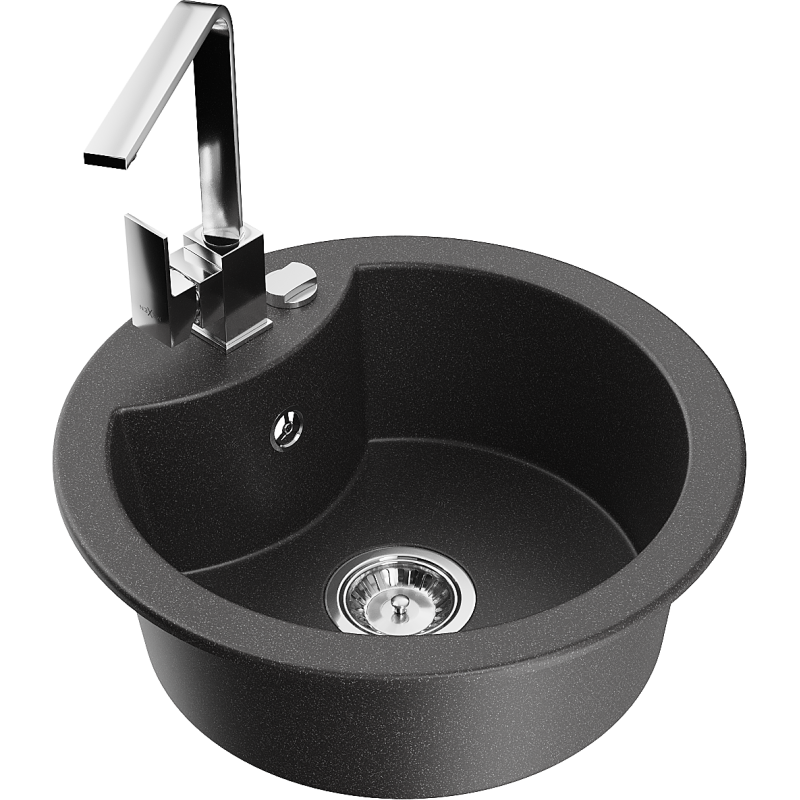 Mexen Diego chiuvetă granit 1-camerată cu baterie bucătărie Rita, negru pătat - 6512-76-670300-00