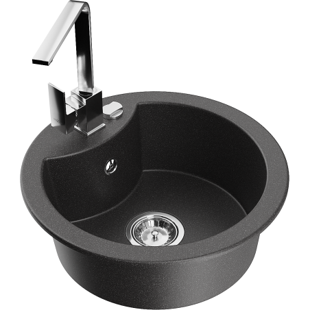 Mexen Diego chiuvetă granit 1-camerată cu baterie bucătărie Rita, negru pătat - 6512-76-670300-00