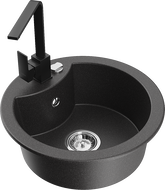 Mexen Diego chiuvetă de granit cu 1 cuvă și baterie de bucătărie Rita, negru stropit - 6512-76-670300-70