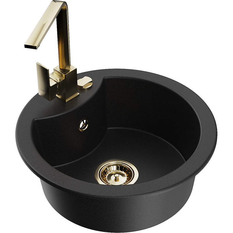 Mexen Diego egymedencés gránit mosogató Rita konyhai csapteleppel, fekete - 6512-77-670300-50