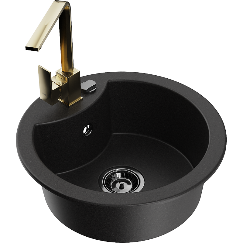 Mexen Diego chiuvetă din granit cu 1 compartiment și baterie de bucătărie Rita, negru - 6512-77-670300-50-B