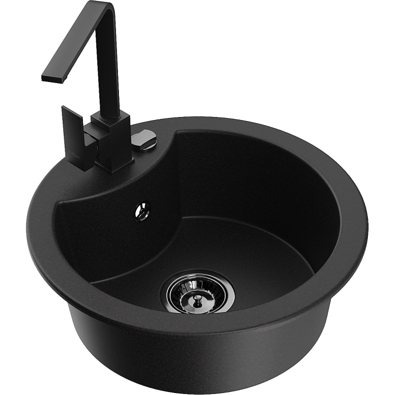 Mexen Diego egymedencés gránit mosogató Rita konyhai csapteleppel, fekete - 6512-77-670300-70-B