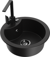 Mexen Diego chiuvetă de granit cu 1 compartiment și robinet de bucătărie Rita, negru - 6512-77-670300-70-B