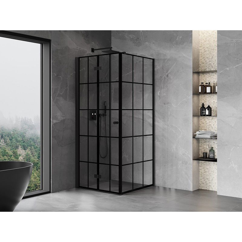 Mexen Mist-F cabină de duș pliabilă stânga 90 x 90 cm, grilaj negru, negru - 8A6T-090-090-70-77-L