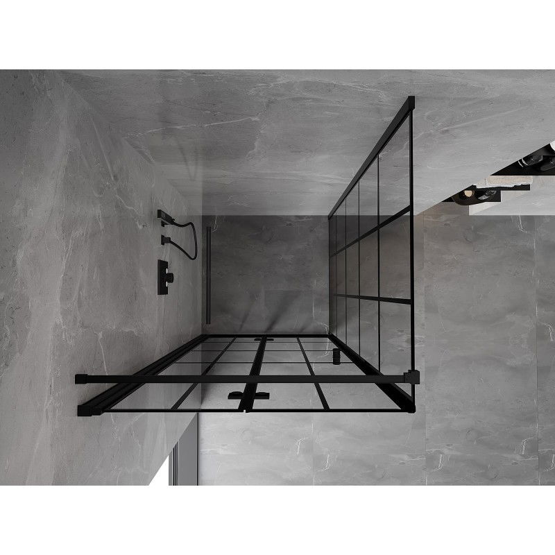 Mexen Mist-F összecsukható zuhanykabin bal 95 x 95 cm, fekete rácsos, fekete - 8A6T-095-095-70-77-L