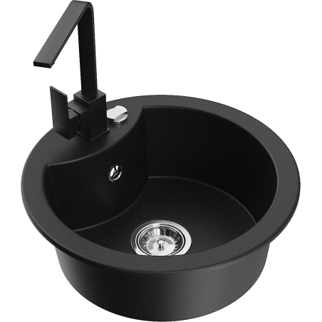 Mexen Diego 1-medencés gránit mosogató Rita konyhai csapteleppel, fekete - 6512-77-670300-70