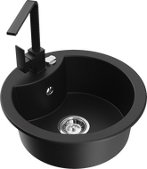 Mexen Diego chiuvetă de granit cu 1 compartiment și baterie de bucătărie Rita, negru - 6512-77-670300-70