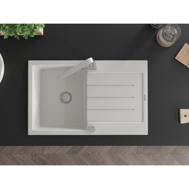 Mexen Bruno egymedencés gránit mosogató csepptálcával és Rita konyhai csapteleppel, fehér - 6513-20-670300-00