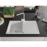 Mexen Bruno chiuvetă de granit cu 1 compartiment cu scurgător și baterie de bucătărie Rita, alb - 6513-20-670300-20