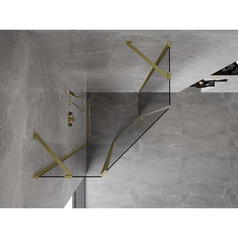 Mexen Mist cabină de duș pentagonală rabatabilă 90 x 90 cm, transparentă, aurie periată - 8A8-090-090-55-00