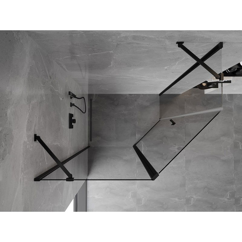 Mexen Mist cabină de duș pentagonală asimetrică, pivotantă, 90 x 80 cm, transparent, neagră - 8A8-090-080-70-00