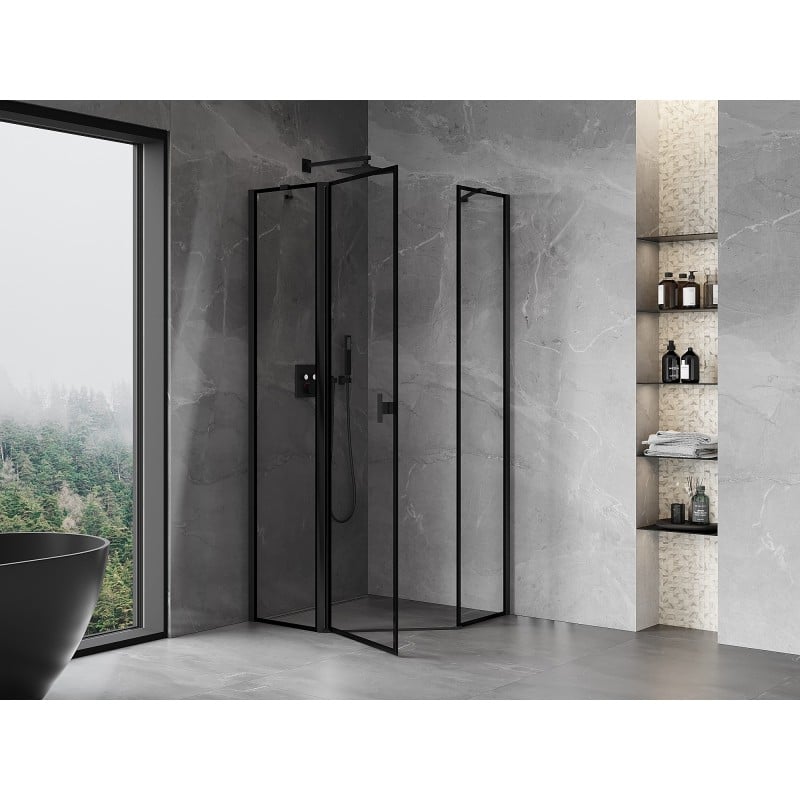 Mexen Mist cabină de duș pentagonală batantă stânga 90 x 90 cm, cadru negru, negru - 8A8-090-090-70-70-L