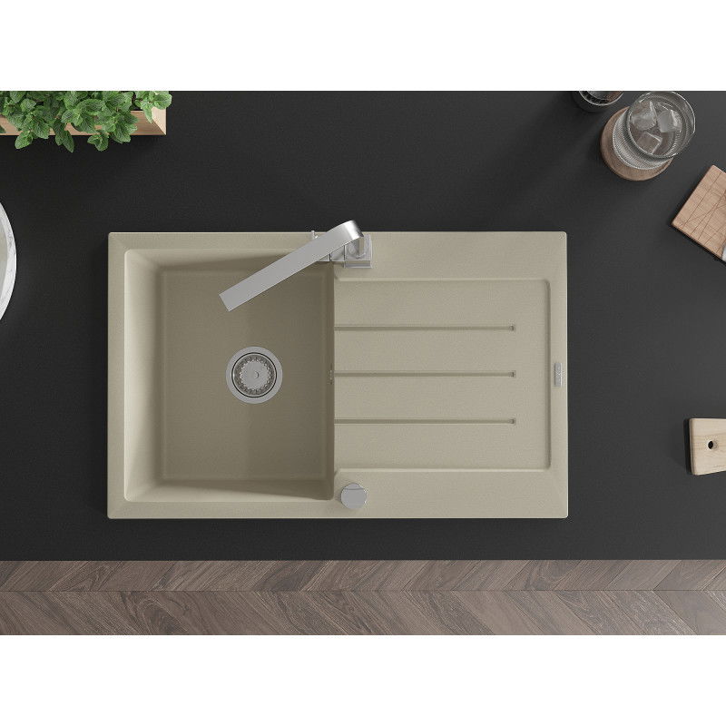 Mexen Bruno gránit mosogató 1-medencés csepegtetővel és Rita konyhai csappal, bézs - 6513-69-670300-00