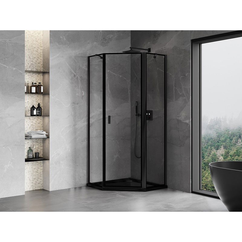 Mexen Mist cabină de duș pentagonală pivotantă dreaptă 100 x 100 cm, ramă neagră, negru - 8A8-100-100-70-70-P