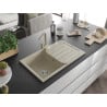 Mexen Bruno chiuvetă de granit cu un compartiment, cu picurător și baterie de bucătărie Rita, Bej - 6513-69-670300-69