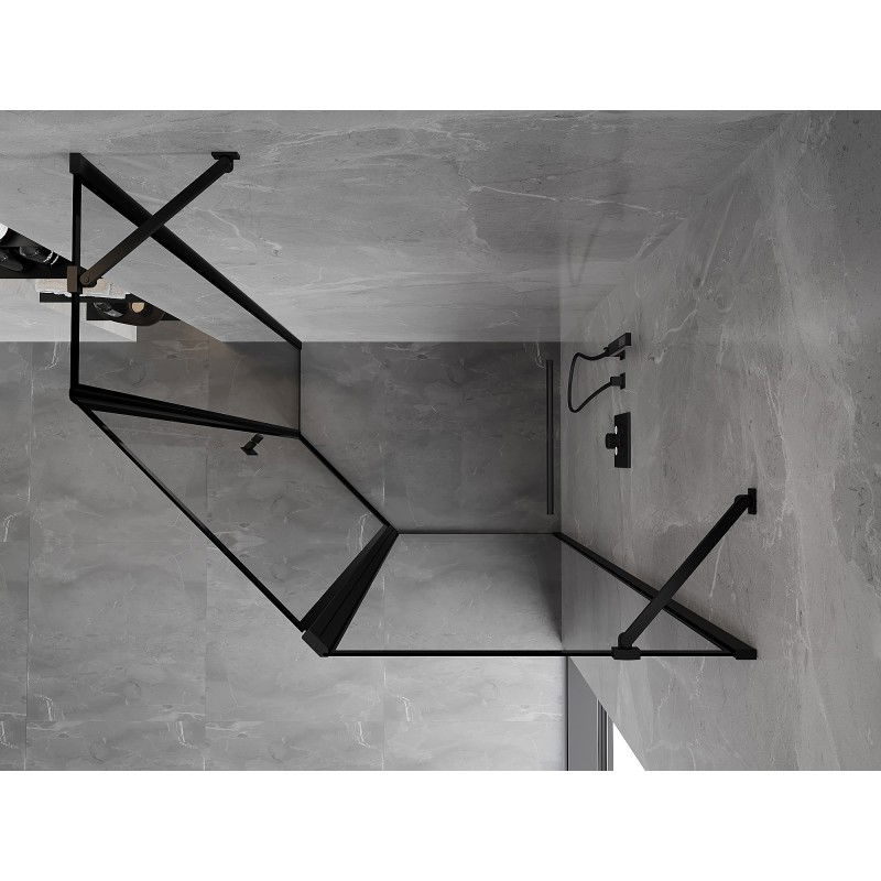Mexen Mist cabină de duș pentagonală asimetrică dreptunghiulară dreapta 90 x 80 cm, ramă neagră, neagră - 8A8-090-080-70-70-P