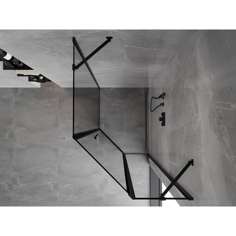Mexen Mist cabină de duș pentagonală asimetrică cu deschidere pe dreapta 90 x 100 cm, cadru negru, negru - 8A8-090-100-70-70-P
