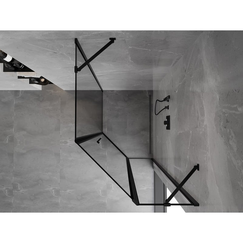 Mexen Mist ötszögletű aszimmetrikus jobbos zuhanykabin 90 x 100 cm, fekete keret, fekete - 8A8-090-100-70-70-P