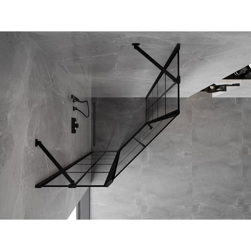 Mexen Mist cabină de duș pentagonală cu deschidere spre stânga 90 x 90 cm, grilaj negru, negru - 8A8-090-090-70-77-L