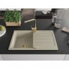 Mexen Bruno chiuvetă de granit cu un compartiment, cu picurător și baterie de bucătărie Rita, Bej - 6513-69-670300-50