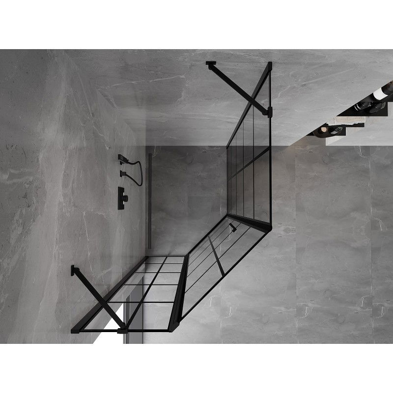 Mexen Mist cabină de duș pentagonală asimetrică cu deschidere pe stânga 80 x 90 cm, grilaj negru, negru - 8A8-080-090-70-77-L